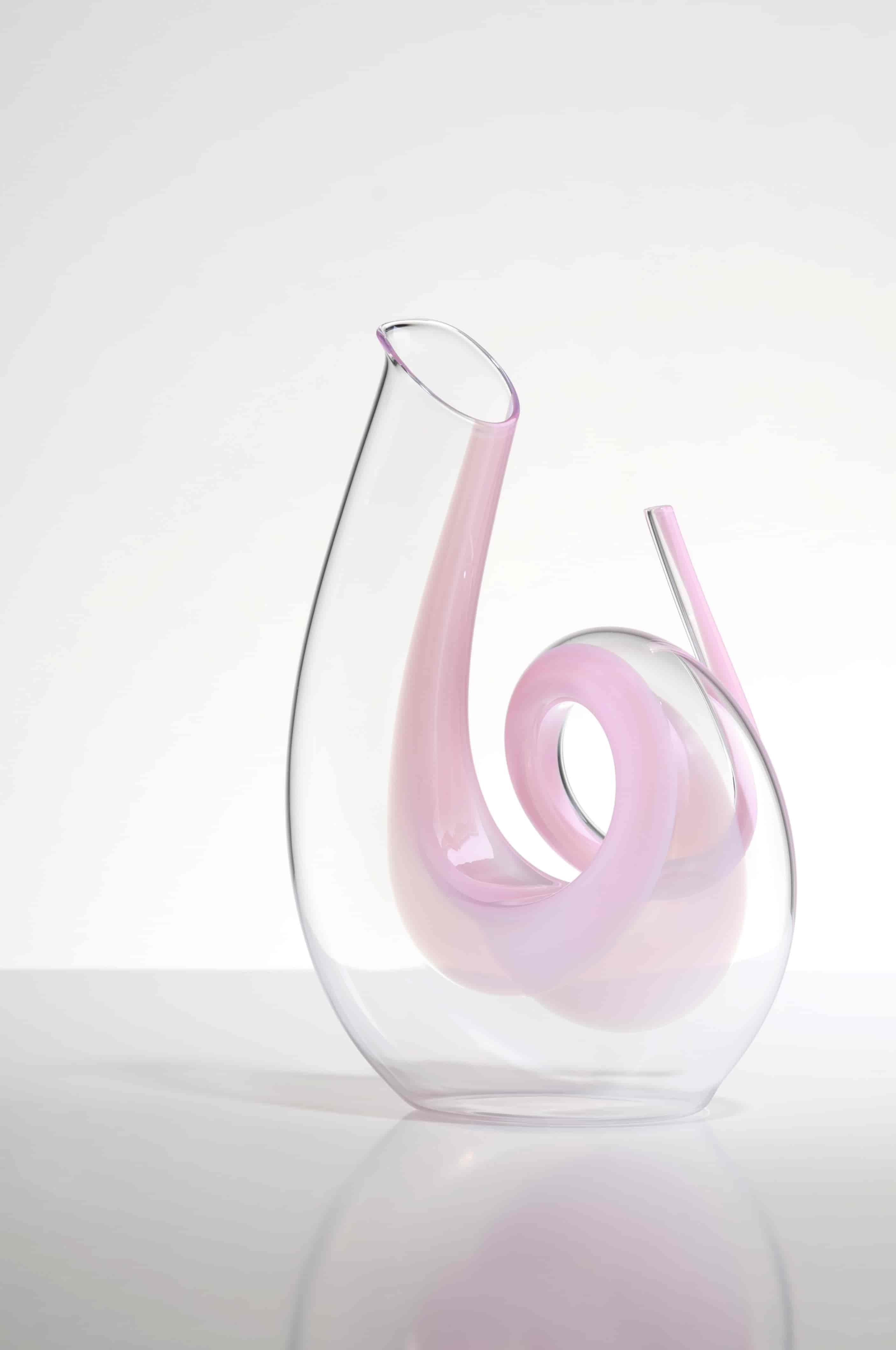 Riedel, Karaff Curly Pink, Decanter Handmade